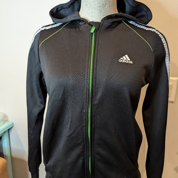 Adidas 3 stripe full zip Black with silver gray stripes. Youth Size L - Picture 8 of 15